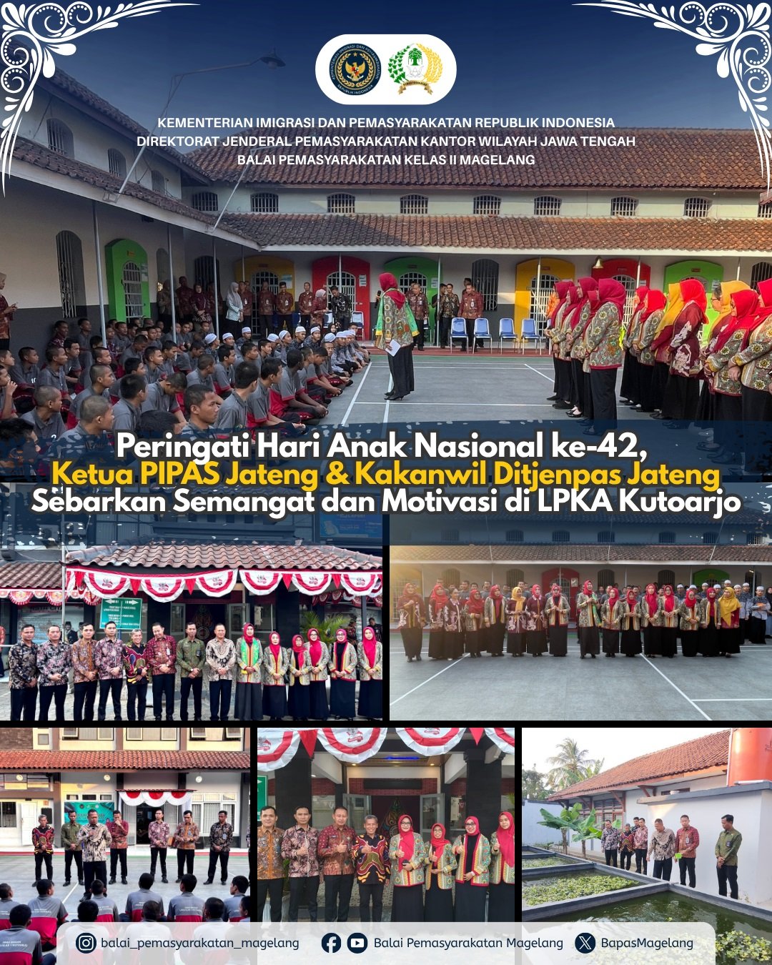 Peringati Hari Anak Nasional ke-42, Ketua PIPAS Jateng & Kakanwil Ditjenpas Jateng Sebarkan Semangat dan Motivasi di LPKA Kutoarjo